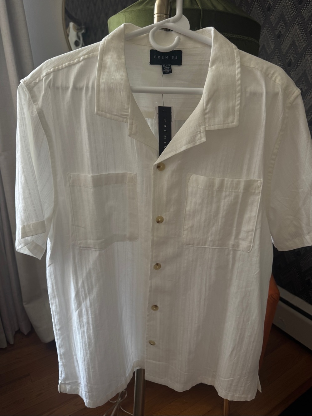 Premise White Short-Sleeve Button-Front Camp Shirt